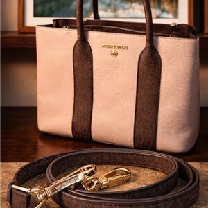 Michael Kors Blush Pink Tote with Brown Signature Trim